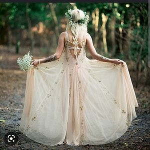 Free people Amelie wedding dress sheer with gold glitter accent embellishments